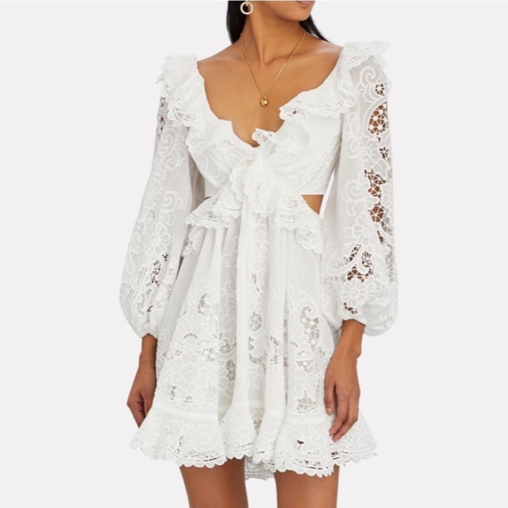 ZIMMERMANN Lulu Ruffled Cut-Out Mini Dress Size AU 2 / US 8